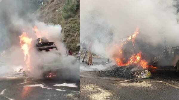 Uttarakhand : विकासनगर-चकराता मार्ग पर चलती लोडर गाड़ी में लगी आग, देखें video