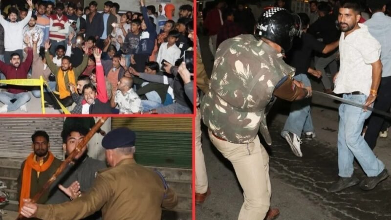 मंदिर के पास गोवंश का कटा सिर मिलने पर हिंदू संगठनों का उग्र प्रदर्शन, तोड़फोड़-पथराव, पुलिस का लाठीचार्ज