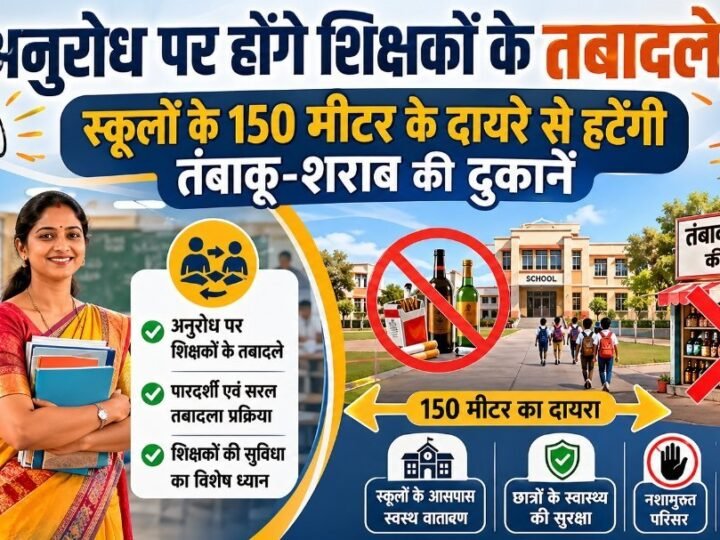 अनुरोध पर होंगे शिक्षकों के तबादले, स्कूलों के 150 मीटर में दायरे से हटेंगी तंबाकू-शराब की दुकानें
